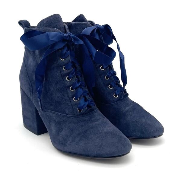 Sam Edelman Boot Tate Dark Blue Suede Block Heel Lace Up Granny Boot Size 5.5 - Picture 6 of 16